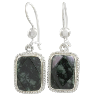 Jade dangle earrings, 'Maya Forest Princess' - Artisan Crafted Jade and Sterling Silver Earrings