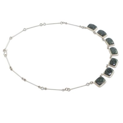 Dark green jade pendant necklace, 'Maya Forest Princess' - Dark Green Jade Necklace Silver Artisan Jewelry