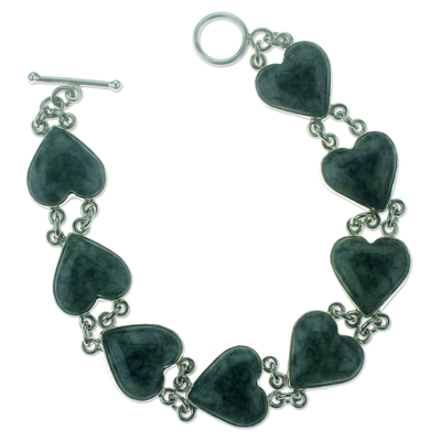 Light green jade heart bracelet, 'Love Immemorial' - Heart Shaped Jade Sterling Silver Link Bracelet