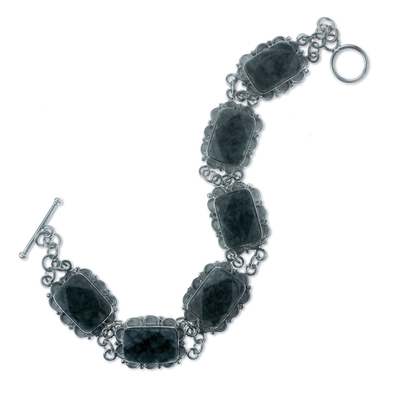 Jade link bracelet, 'Zinnia' - Artisan Crafted Jade and Sterling Silver Bracelet