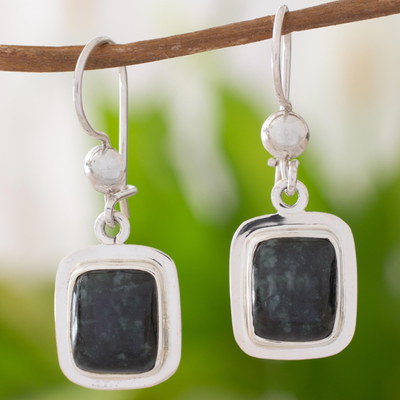 Jade dangle earrings, 'Elegant Heritage' - Artisan Crafted Jade and Sterling Silver Earrings