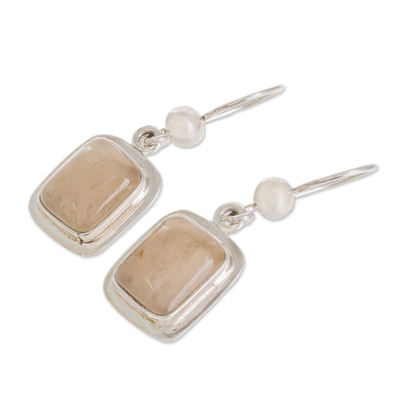 Quartz dangle earrings, 'Maya Sunbeam' - Artisan Crafted Orange Quartz and Silver Earrings