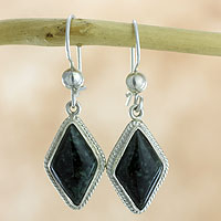 Jade dangle earrings, 'Dark Diamond' - Guatemalan Dark Green Jade Earrings