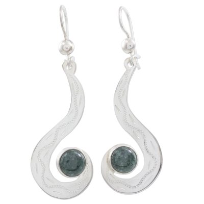 Hand Made Silver and Dark Green Jade Dangle Earrings