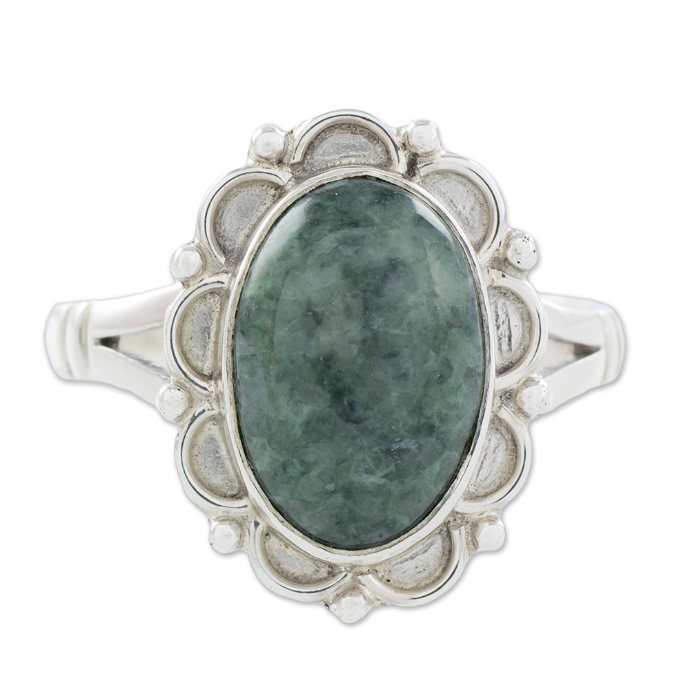 Guatemalan Hand Crafted Light Green Jade Ring - Dahlia | NOVICA