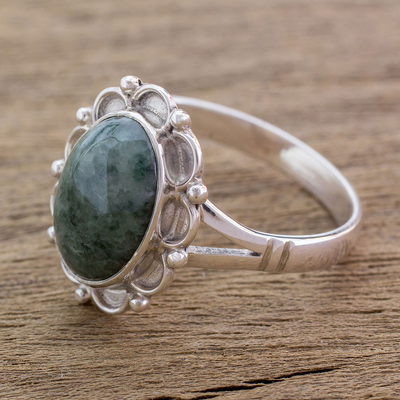 Jade cocktail ring, 'Dahlia' - Guatemalan Hand Crafted Light Green Jade Ring