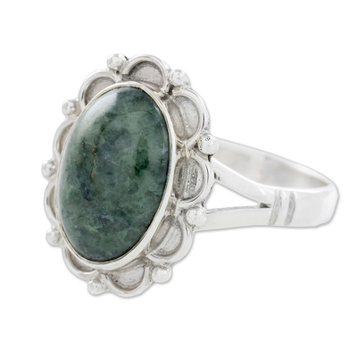 Jade cocktail ring, 'Dahlia' - Guatemalan Hand Crafted Light Green Jade Ring
