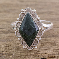 Jade cocktail ring, 'Dark Diamond Dahlia'