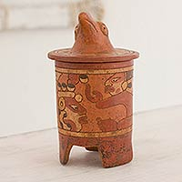 Ceramic vessel, 'Pibil Falcon' (medium) - Antiqued Ceramic Vessel Maya Art (medium)