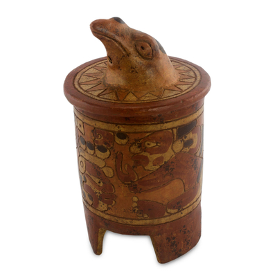 Antiqued Ceramic Vessel Maya Art (medium)