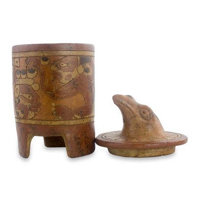 Ceramic vessel, 'Pibil Falcon' (medium) - Antiqued Ceramic Vessel Maya Art (medium)