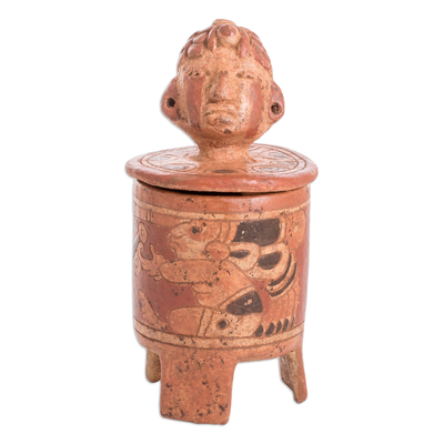 Ceramic vessel, 'Pibil Man' (large) - Antiqued Ceramic Vessel Handcrafted Maya Art