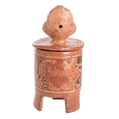 Ceramic vessel, 'Pibil Man' (large) - Antiqued Ceramic Vessel Handcrafted Maya Art