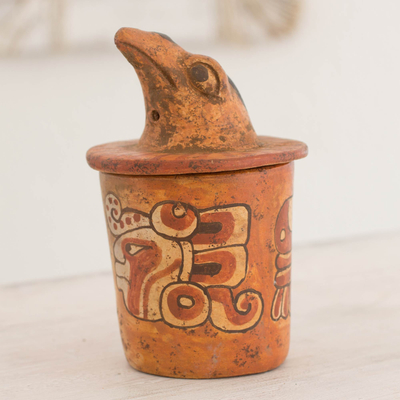 Vaso de cerámica, 'Halcón Pibil - Tarro de cerámica envejecida Arte Maya