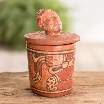 Ceramic vessel, 'Pibil Man' (small) - Handcrafted Ceramic Jar with Antiqued Finish