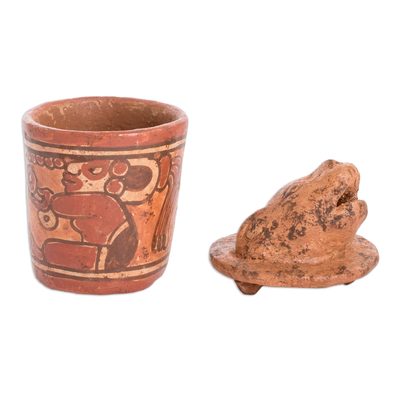 Vasija de cerámica, (pequeña) - Jarra de cerámica antigua artesanal arte maya
