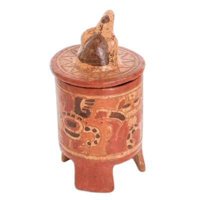 Ceramic vessel, 'Pibil Falcon' (large) - Antiqued Ceramic Vessel Maya Art (large)