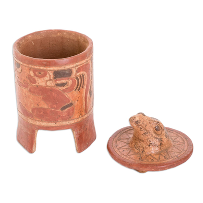 Ceramic vessel, 'Pibil Falcon' (large) - Antiqued Ceramic Vessel Maya Art (large)
