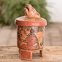 Vasija de cerámica, 'Jaguar Pibil' (grande) - Vasija de Cerámica Antigua Arte Maya (grande)