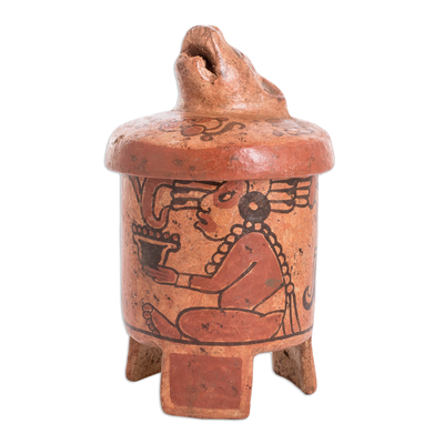 Ceramic vessel, 'Pibil Jaguar' (large) - Antiqued Ceramic Vessel Maya Art (large)