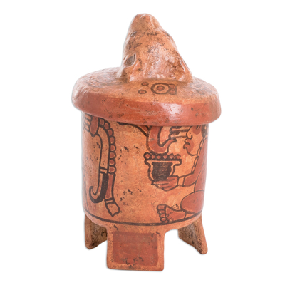 Ceramic vessel, 'Pibil Jaguar' (large) - Antiqued Ceramic Vessel Maya Art (large)