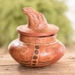 Ceramic vessel, 'Pibil Falcon' - Antiqued Ceramic Bowl Maya Art