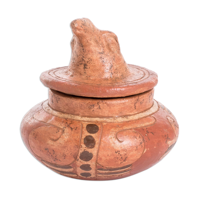 Ceramic vessel, 'Pibil Falcon' - Antiqued Ceramic Bowl Maya Art