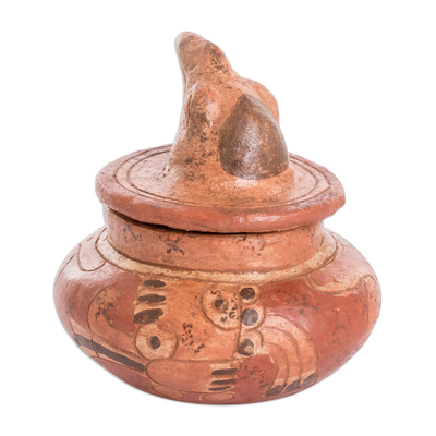 Ceramic vessel, 'Pibil Falcon' - Antiqued Ceramic Bowl Maya Art