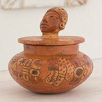 Ceramic vessel, 'Pibil Man' - Handcrafted Ceramic Bowl with Antiqued Finish
