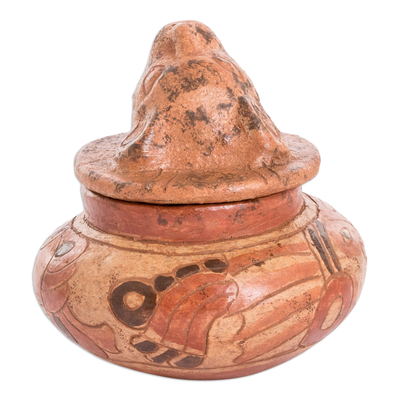 Ceramic bowl, 'Pibil Jaguar' - Handcrafted Ceramic Bowl with Antiqued Finish