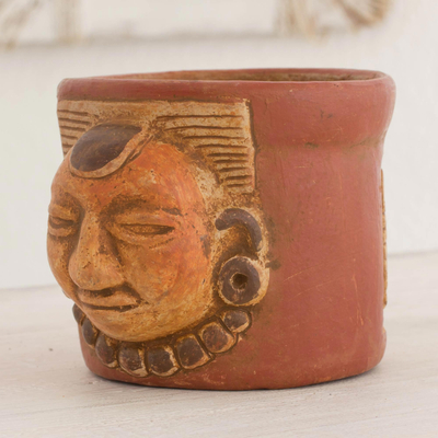 Ceramic decorative vase, 'Pibil King' - Handcrafted Ceramic Vase with Antiqued Finish