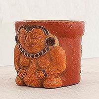 Ceramic decorative vase, 'Pibil Queen' - High Relief Decorative Ceramic Jar 