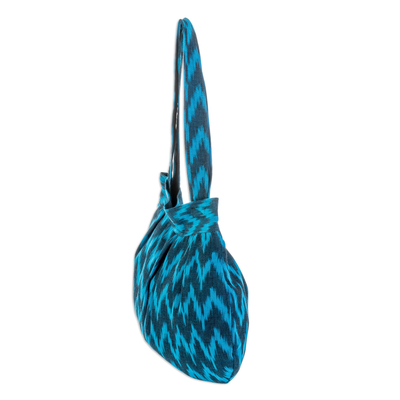 Cotton shoulder bag, 'Midnight Blue Zigzag' - Handcrafted Blue Cotton Shoulder Bag Lined
