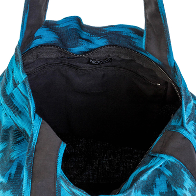 Cotton shoulder bag, 'Midnight Blue Zigzag' - Handcrafted Blue Cotton Shoulder Bag Lined
