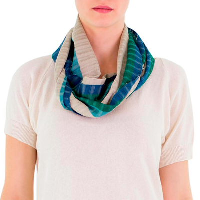 Infinity-Schal aus Baumwolle - Handgefertigter Infinity-Schal aus grün-beiger Baumwolle