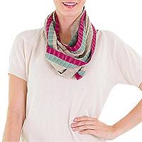 Cotton infinity scarf, 'Maroon Comalapa Breeze' - Handcrafted Cotton Infinity Scarf