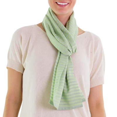 Cotton scarf, 'Mint Highlands' - Hand Woven Green Cotton Scarf