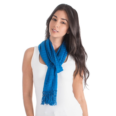 Cotton scarf, 'Ocean Freshness' - Blue Cotton Hand Woven Scarf