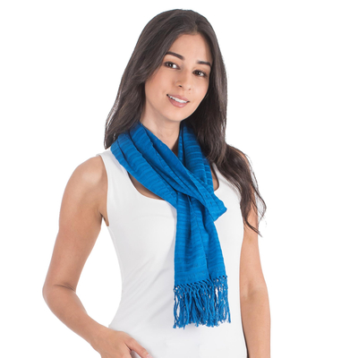 Baumwollschal - Handgewebter Schal aus blauer Baumwolle