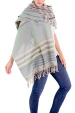 Cotton shawl, 'Verdant Comalapa Breeze' - Handwoven Striped Cotton Shawl