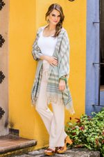 Cotton shawl, 'Verdant Comalapa Breeze' - Handwoven Striped Cotton Shawl