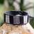 Men's leather and cotton wristband bracelet, 'Light of the Stars' - Men's Leather Black and Gray Handwoven Bracelet (image 2) thumbail