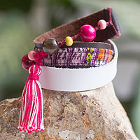 Leather and cotton wrap bracelet, 'Harmony and Peace' - Leather and Cotton Wrap Bracelet
