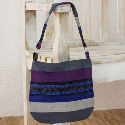 Cotton shoulder bag, 'Luscious Gray' - Guatemalan Cotton Shoulder Bag Lined