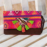 Hand-woven Cotton and Leather Folding Wristlet Bag - Fuchsia Wonderland ...