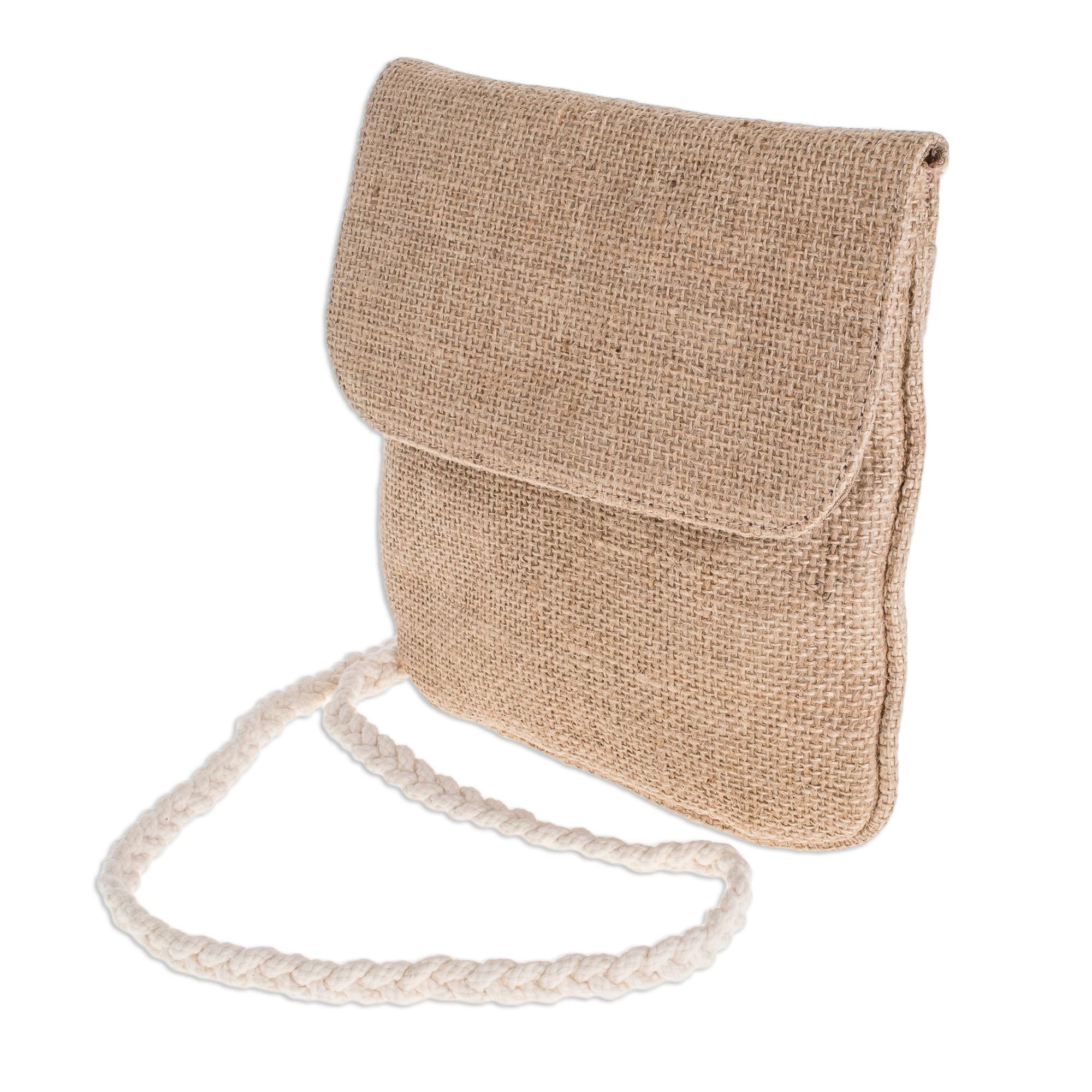 Trendy Jute Shoulder Bag with Cotton Strap Nature's Details NOVICA