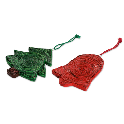 Recycled paper ornaments, 'Joyous Christmas' (set of 4) - Handcrafted Recycled Paper Christmas Ornaments (set of 4)