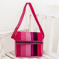 Bolsa de mensajero de algodón, 'Luscious Purple' - Bolsa de mensajero de algodón hecha a mano forrada