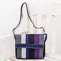 Cotton messenger bag, 'Luscious Gray' - Multi-Colored Hand Loomed Cotton Messenger Bag