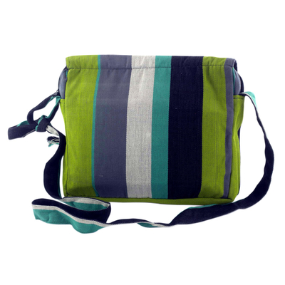 Cotton messenger bag, 'Luscious Green' - Handcrafted Cotton Messenger Bag Lined